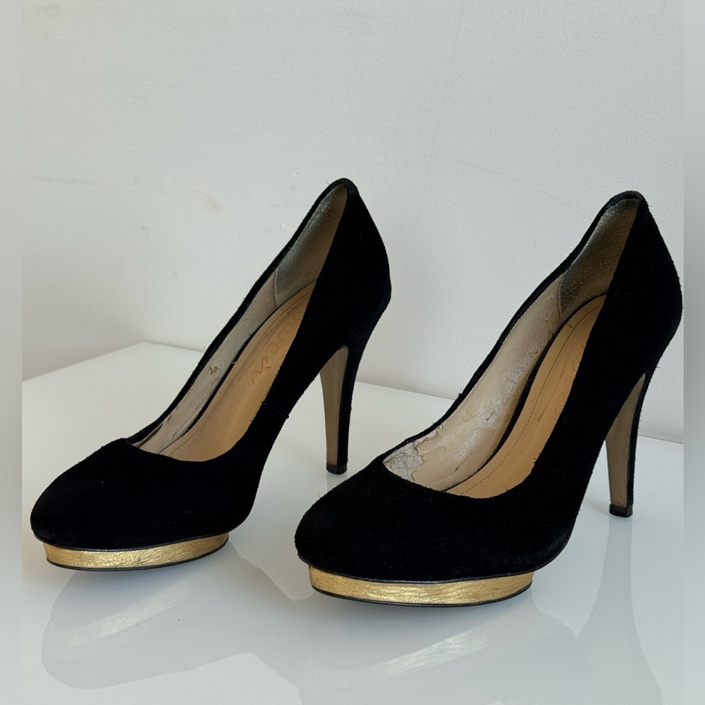Black Suede/Gold leather Heels 4.25” heels